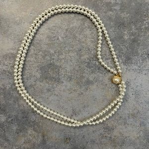 Vintage Glass Pearl Two Strand Necklace Gold Clasp